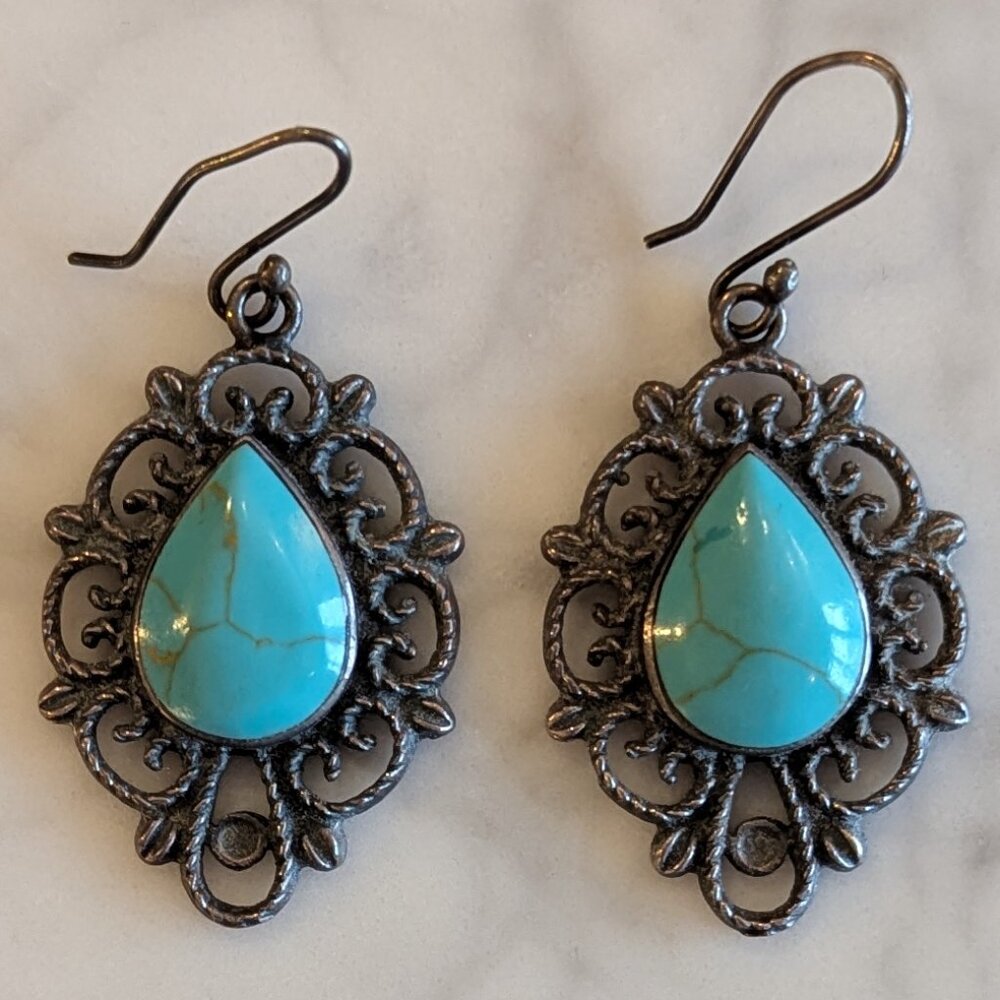 Turquoise & Sterling Silver Filigree Earrings